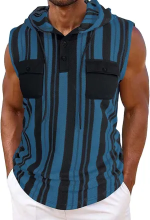 Mens Workout Hoodies Tank Tops Casual Athletic Striped Gym Bodybuilding Muscle Cut Off Shirts Sport Active Tee Tops