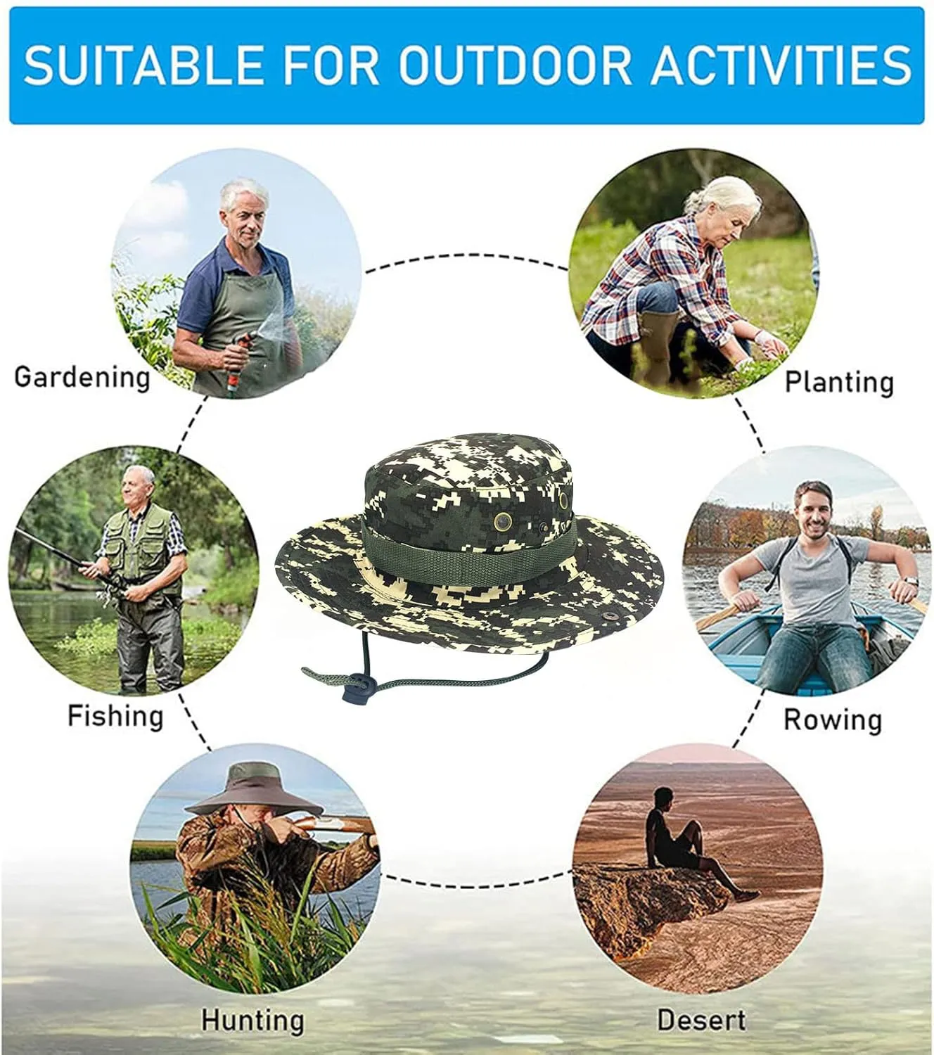 Military Tactical Boonie Hats for Men Women Camo Visor Bucket Hats Outdoor Hunting Fishing Caps Casual Safari Sun Hat