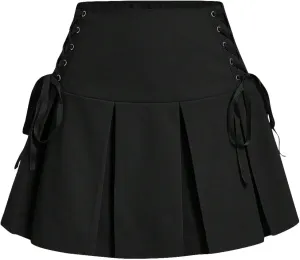 Milumia Women's Pleated High Waisted Lace Up Skirts Solid A Line Mini Skirts