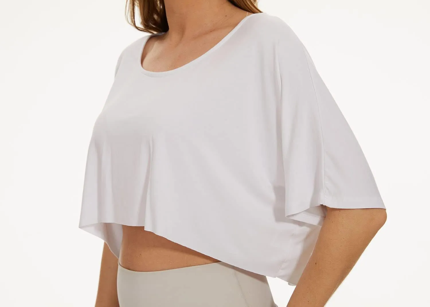 MISSACTIVER Women Oversized Half Sleeve Boat Neck Crop Tee Shirt Workout Off Shoulder Relaxed Basic Cropped T-Shirts Top