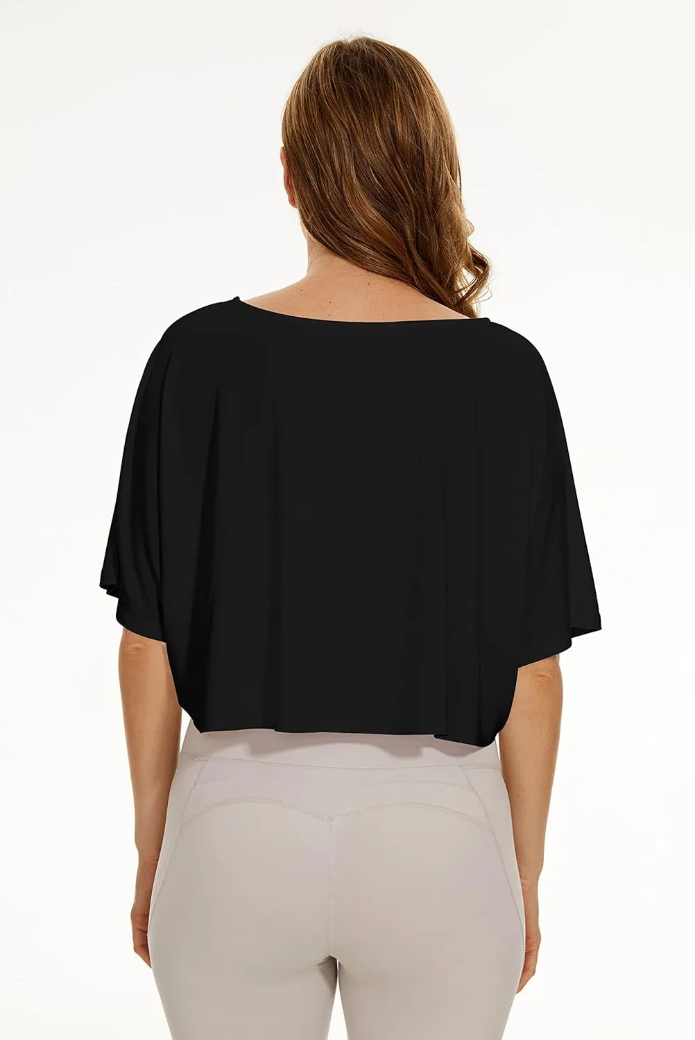 MISSACTIVER Women Oversized Half Sleeve Boat Neck Crop Tee Shirt Workout Off Shoulder Relaxed Basic Cropped T-Shirts Top
