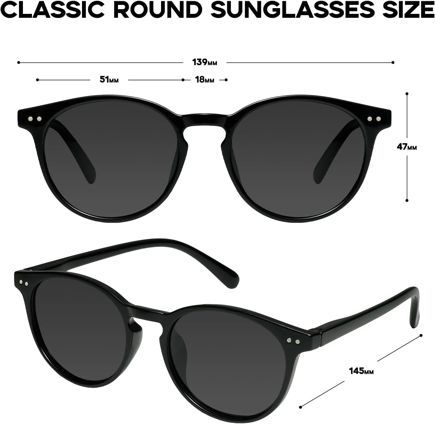 mosanana Round Polarized Sunglasses with Spring Hinges for Women Men Classic Retro Style MS52361