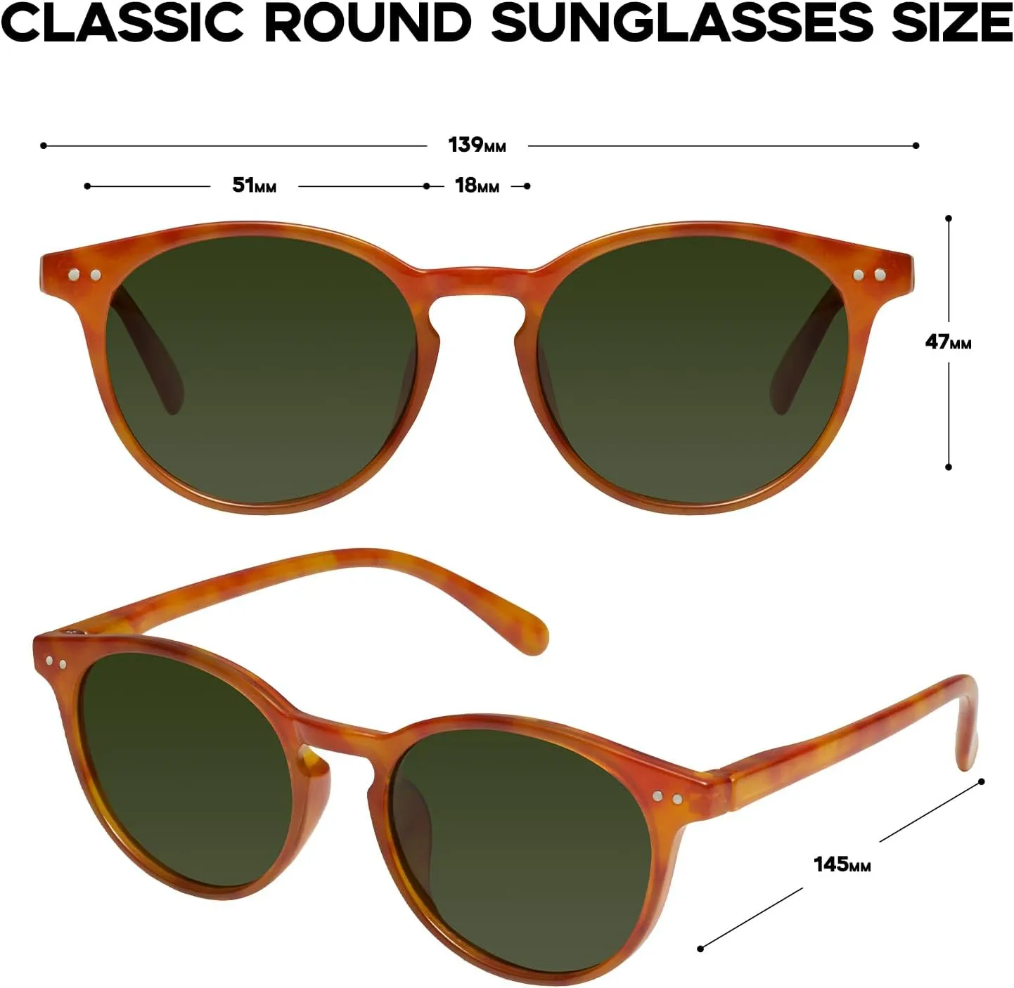 mosanana Round Polarized Sunglasses with Spring Hinges for Women Men Classic Retro Style MS52361