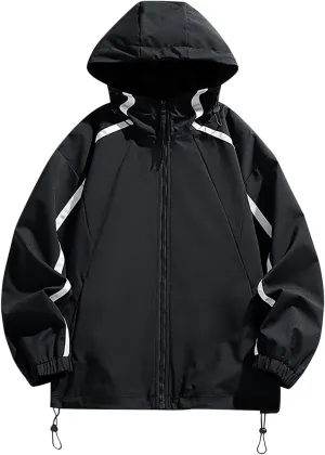 NATHGAM Men's Casual Hooded Jacket Loose Fit Long Sleeve Oversized Heavyweight Waterproof Work Windbreaker with Zipper Pocket