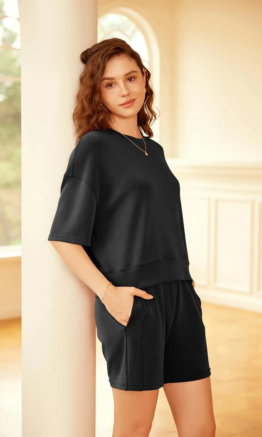 ODODOS Modal Soft Short Sleeve T-Shirts for Women Oversized Crew Neck Tee Relaxed Pullover Tops