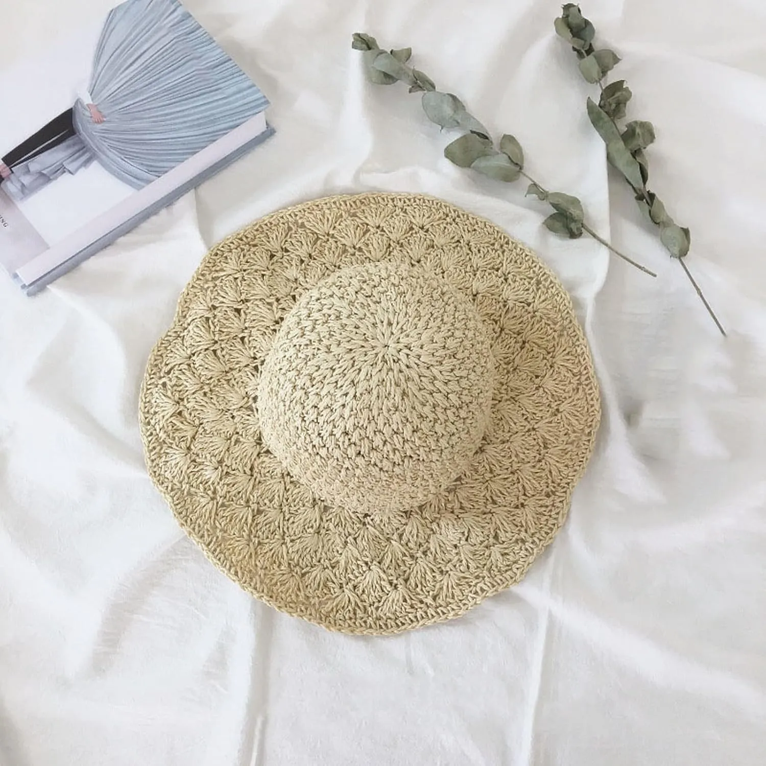 Outdoor Sun Hats for Women Beach Hat Wide Brim Handmade Hat Breathable Foldable Packable Cap for Travel UPF