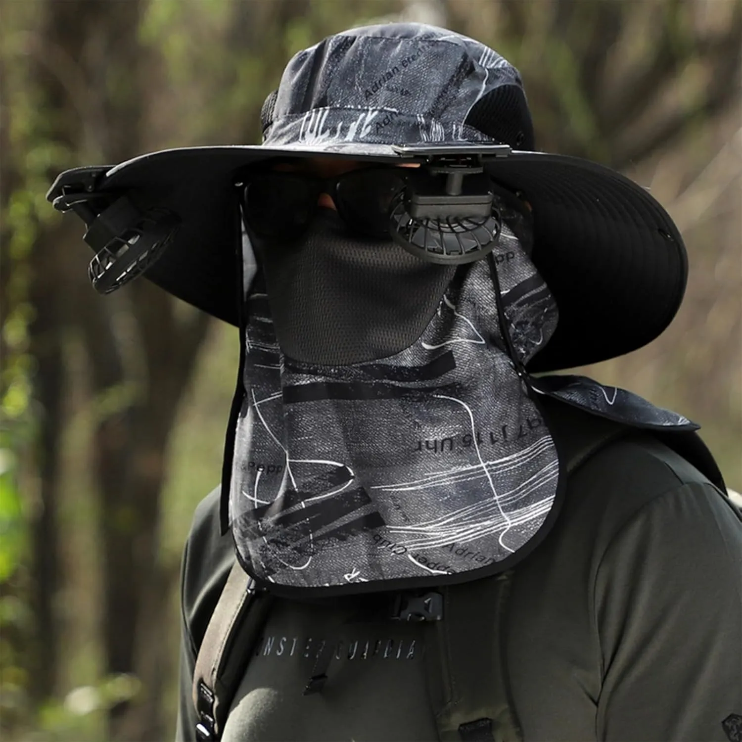 Outdoor Wide Brim Sun Hat with Solar Fan Detachable Bucket Hat for Men Women Bucket Fishing Hiking Beach Cap Fan Built in