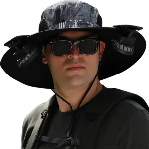 Outdoor Wide Brim Sun Hat with Solar Fan Detachable Bucket Hat for Men Women Bucket Fishing Hiking Beach Cap Fan Built in