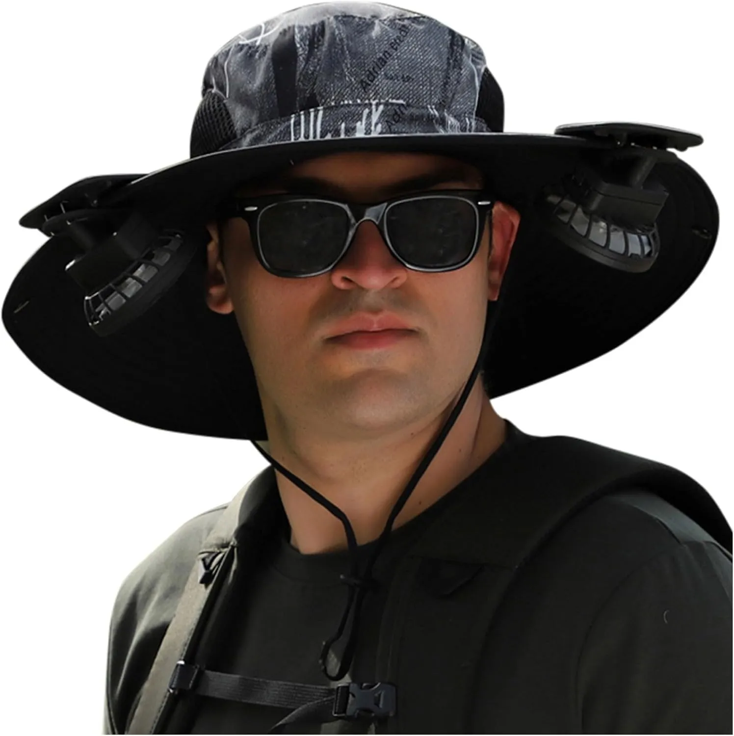 Outdoor Wide Brim Sun Hat with Solar Fan Detachable Bucket Hat for Men Women Bucket Fishing Hiking Beach Cap Fan Built in