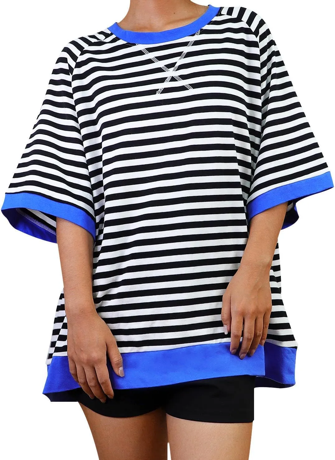 Oversized T-Shirts Striped Crewneck Short Sleeve Casual Tops Loose Blouses Tops for Women Trendy