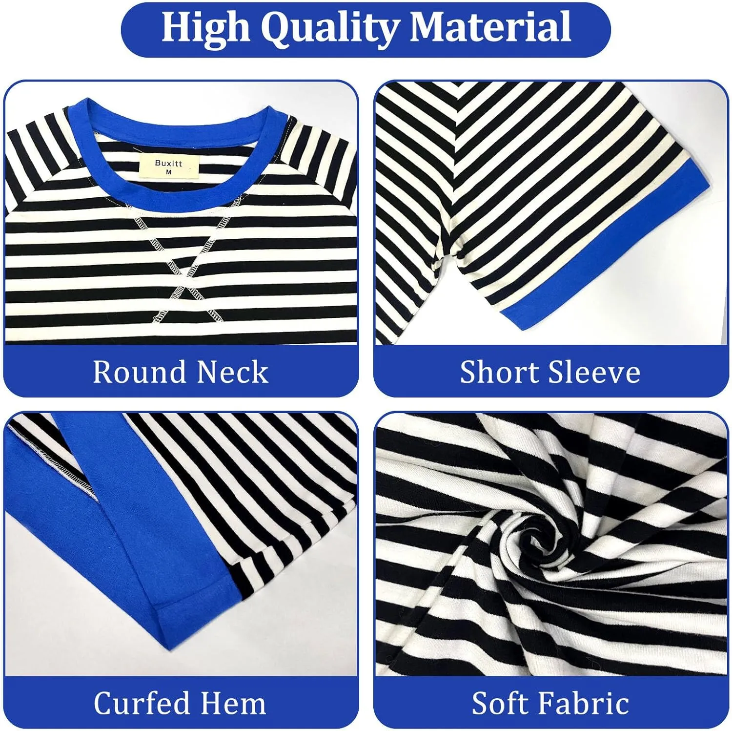 Oversized T-Shirts Striped Crewneck Short Sleeve Casual Tops Loose Blouses Tops for Women Trendy