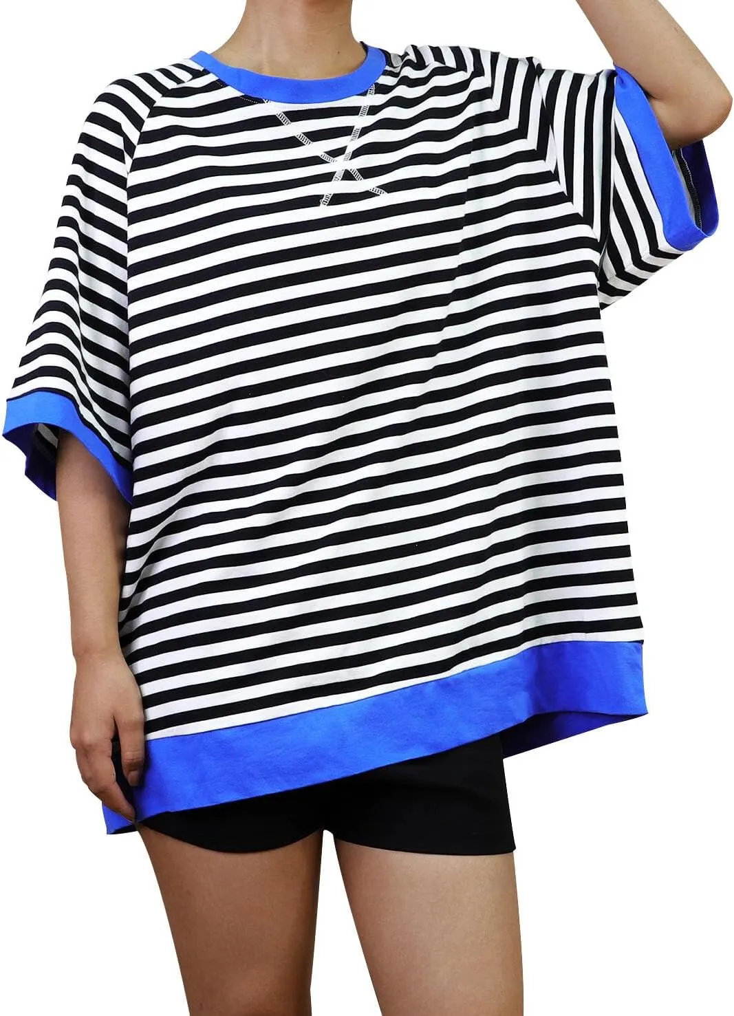 Oversized T-Shirts Striped Crewneck Short Sleeve Casual Tops Loose Blouses Tops for Women Trendy