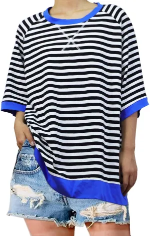 Oversized T-Shirts Striped Crewneck Short Sleeve Casual Tops Loose Blouses Tops for Women Trendy