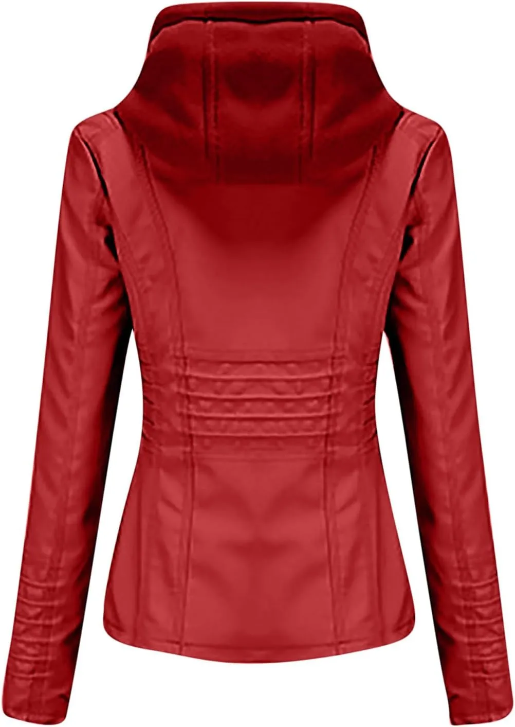 Plus Size Faux Leather Jacket for Women Casual Motorcycle Biker Jacket Long Sleeve Hooded Quilted Full-Zip Coat