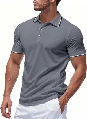 Polo Shirts for Men Trendy Quick Dry Performance Short Sleeve Dress Shirt Sport Moisture Wicking Collared T-Shirts