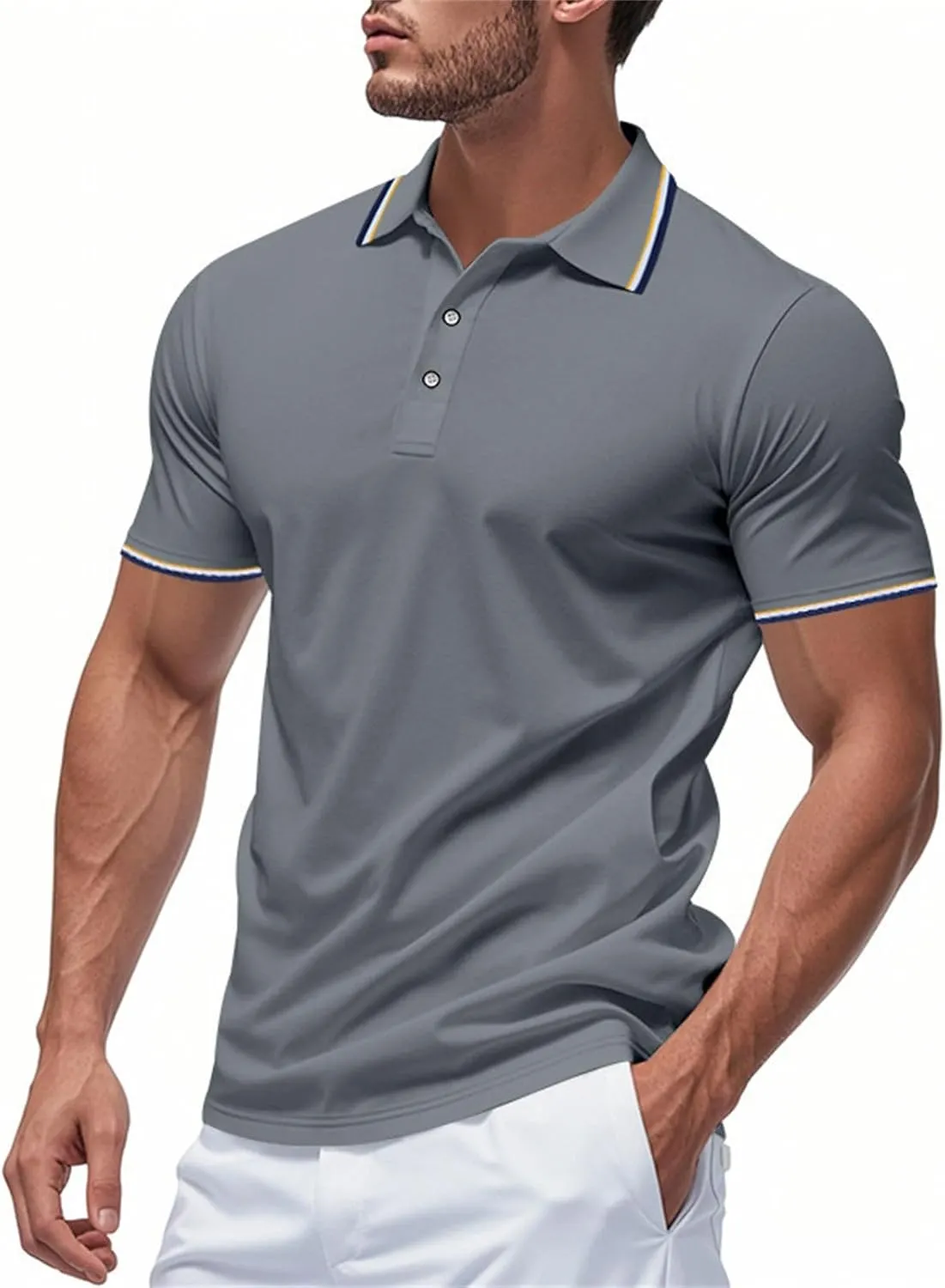 Polo Shirts for Men Trendy Quick Dry Performance Short Sleeve Dress Shirt Sport Moisture Wicking Collared T-Shirts