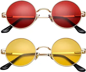 PORADAY Classic Circle Glasses Retro Round Polarized Sunglasses Hippie Style Small Rounded Sun Shades
