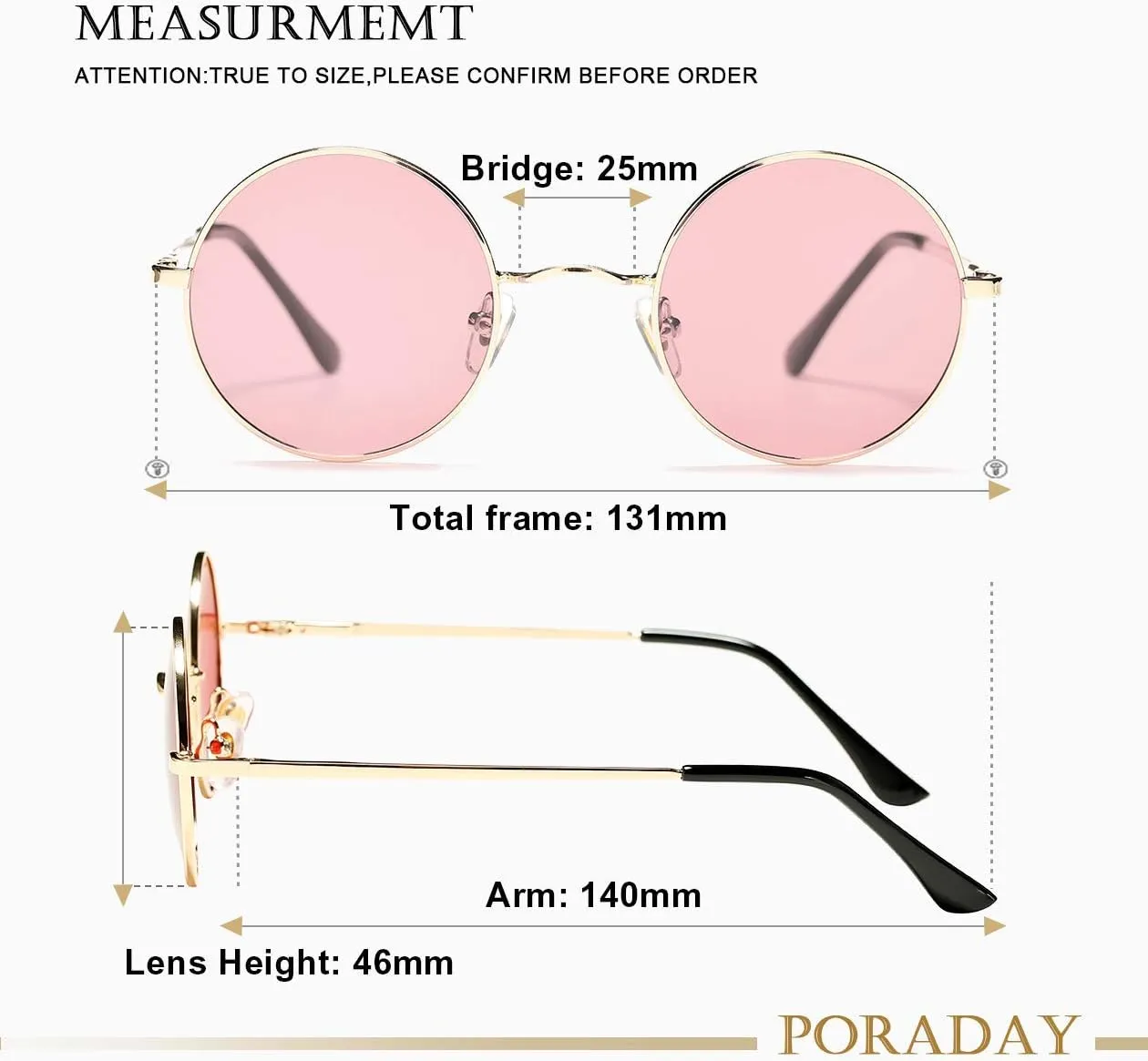 PORADAY Classic Circle Glasses Retro Round Polarized Sunglasses Hippie Style Small Rounded Sun Shades