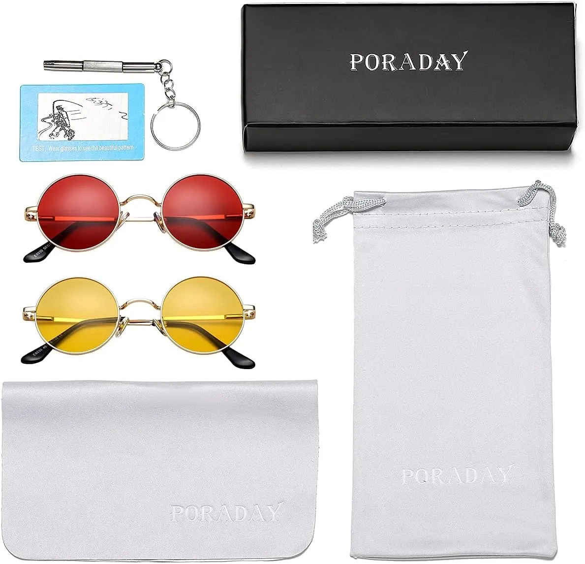 PORADAY Classic Circle Glasses Retro Round Polarized Sunglasses Hippie Style Small Rounded Sun Shades