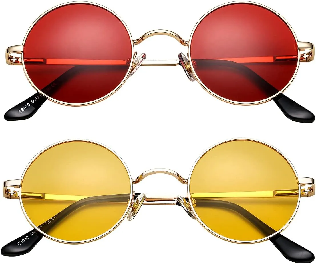PORADAY Classic Circle Glasses Retro Round Polarized Sunglasses Hippie Style Small Rounded Sun Shades