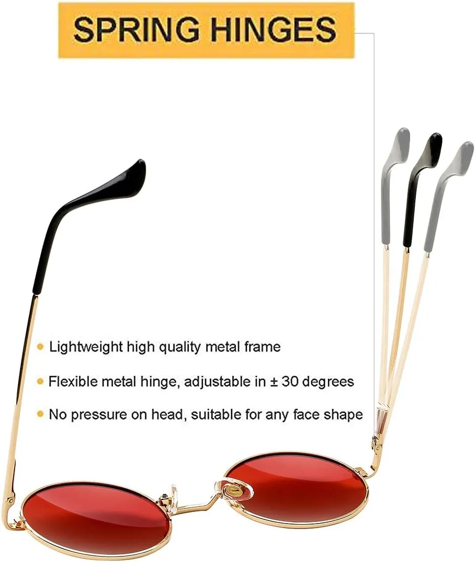 PORADAY Classic Circle Glasses Retro Round Polarized Sunglasses Hippie Style Small Rounded Sun Shades