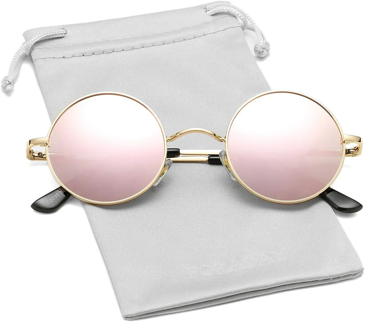 PORADAY Classic Circle Glasses Retro Round Polarized Sunglasses Hippie Style Small Rounded Sun Shades