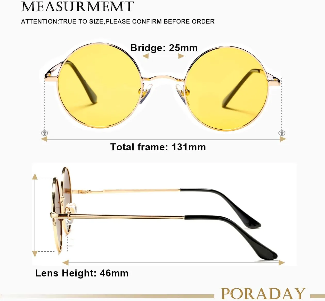 PORADAY Classic Circle Glasses Retro Round Polarized Sunglasses Hippie Style Small Rounded Sun Shades