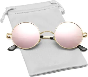 PORADAY Classic Circle Glasses Retro Round Polarized Sunglasses Hippie Style Small Rounded Sun Shades