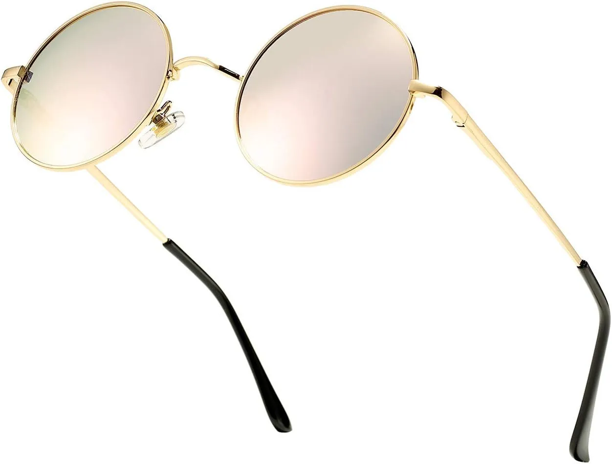 PORADAY Classic Circle Glasses Retro Round Polarized Sunglasses Hippie Style Small Rounded Sun Shades