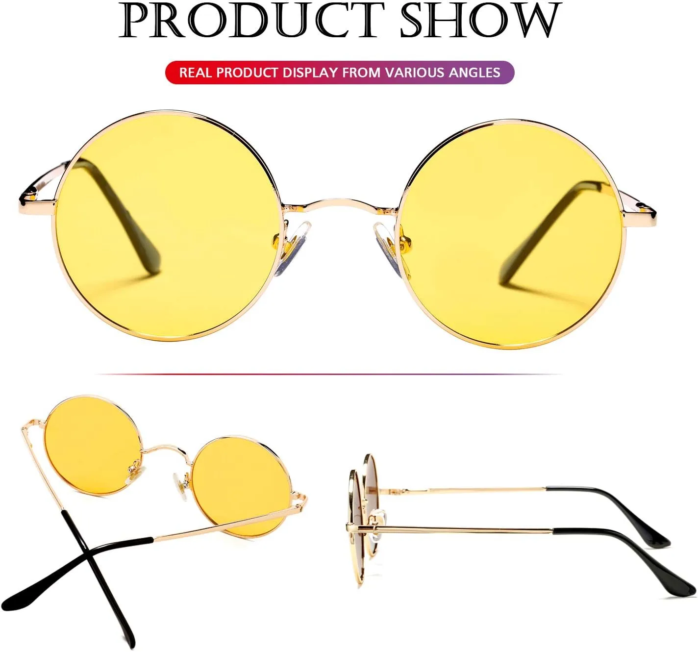 PORADAY Classic Circle Glasses Retro Round Polarized Sunglasses Hippie Style Small Rounded Sun Shades