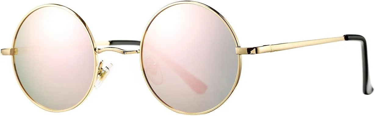 PORADAY Classic Circle Glasses Retro Round Polarized Sunglasses Hippie Style Small Rounded Sun Shades