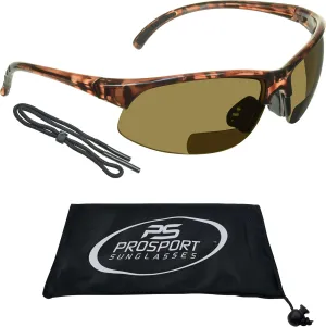 proSPORT Bifocal Reader Sunglass w/Strap Half Rim Sport Night Yellow, High Definition HD, Smoke or Brown Lenses