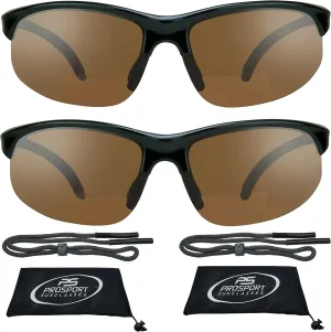 proSPORT Bifocal Reader Sunglass w/Strap Half Rim Sport Night Yellow, High Definition HD, Smoke or Brown Lenses