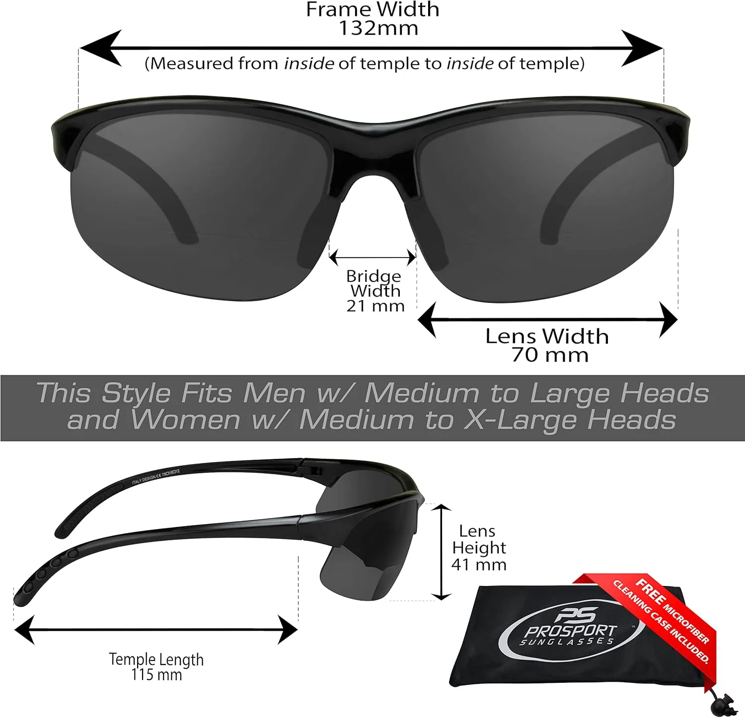 proSPORT Bifocal Reader Sunglass w/Strap Half Rim Sport Night Yellow, High Definition HD, Smoke or Brown Lenses