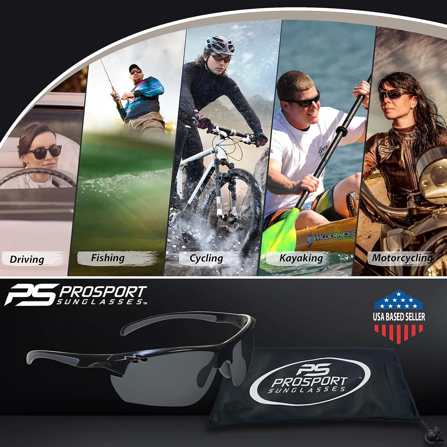 proSPORT Polarized Sport Sunglass Adjustable Nose Piece Fishing Cycling Golf