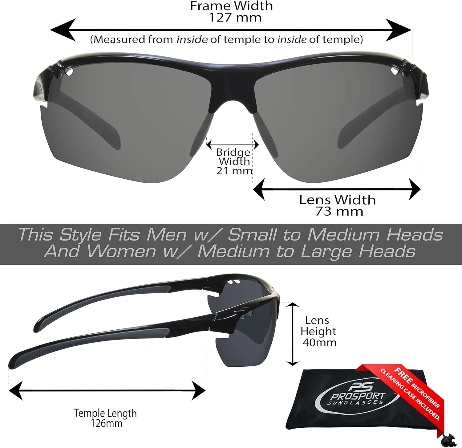 proSPORT Polarized Sport Sunglass Adjustable Nose Piece Fishing Cycling Golf
