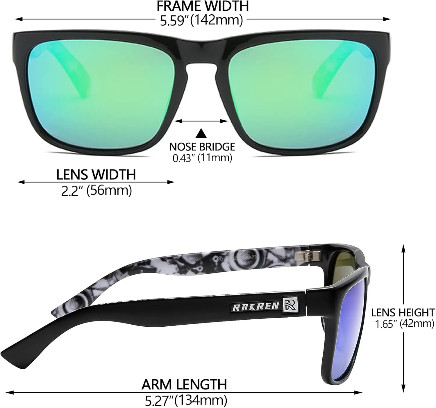 RAKREN Retro Polarized Sunglasses Men Women,Square Sunglasses for Men Driving Sport Shades UV400 Protection