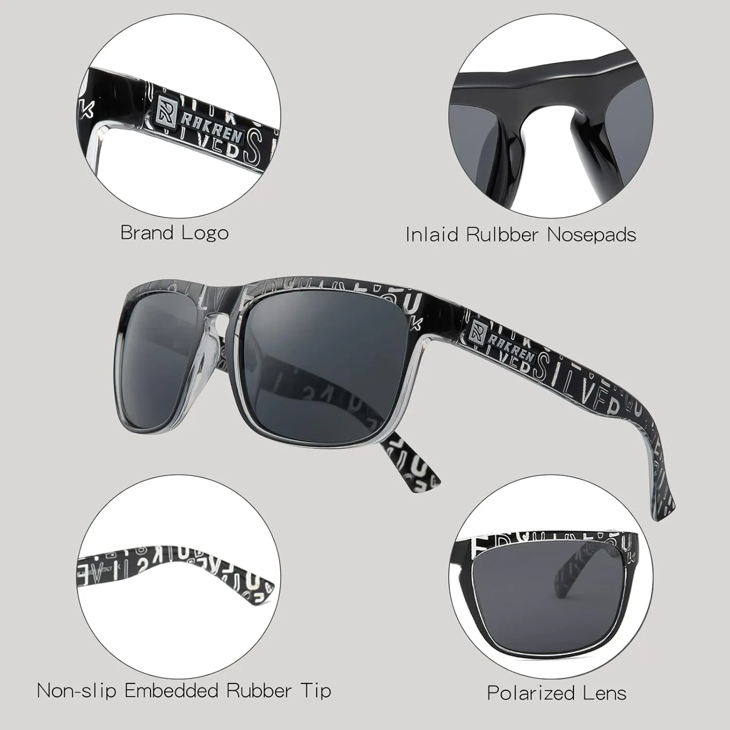 RAKREN Retro Polarized Sunglasses Men Women,Square Sunglasses for Men Driving Sport Shades UV400 Protection