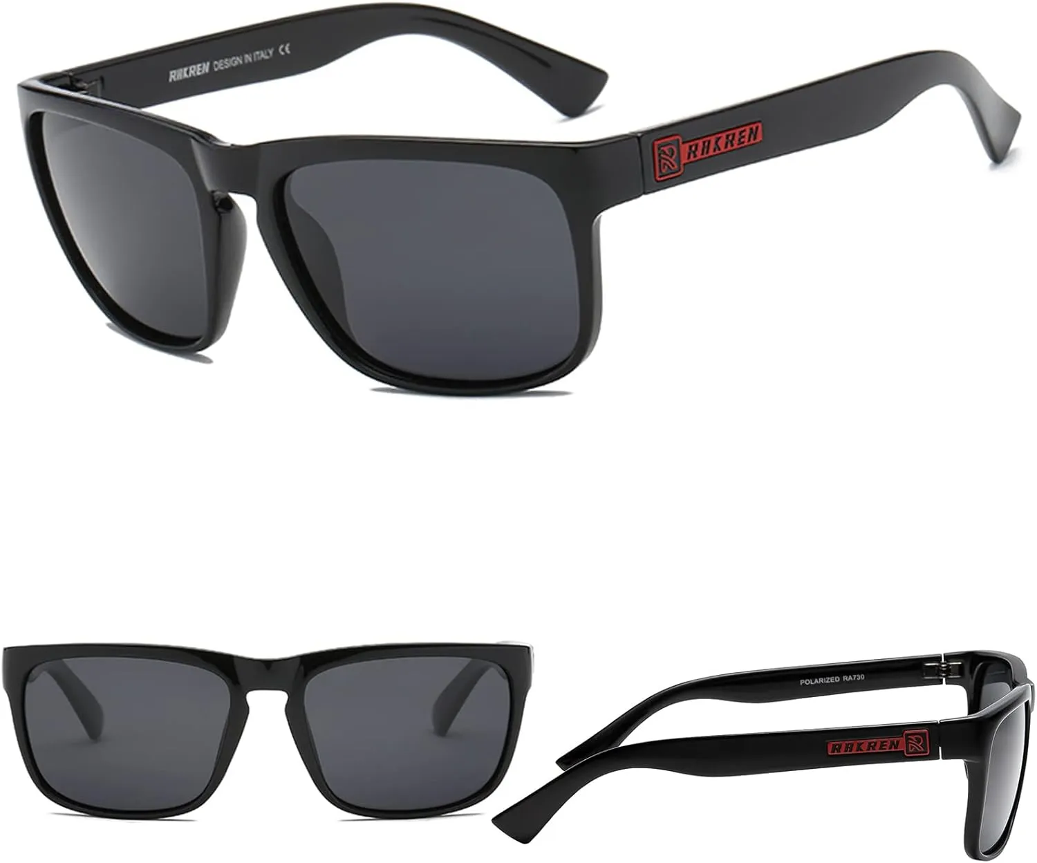 RAKREN Retro Polarized Sunglasses Men Women,Square Sunglasses for Men Driving Sport Shades UV400 Protection