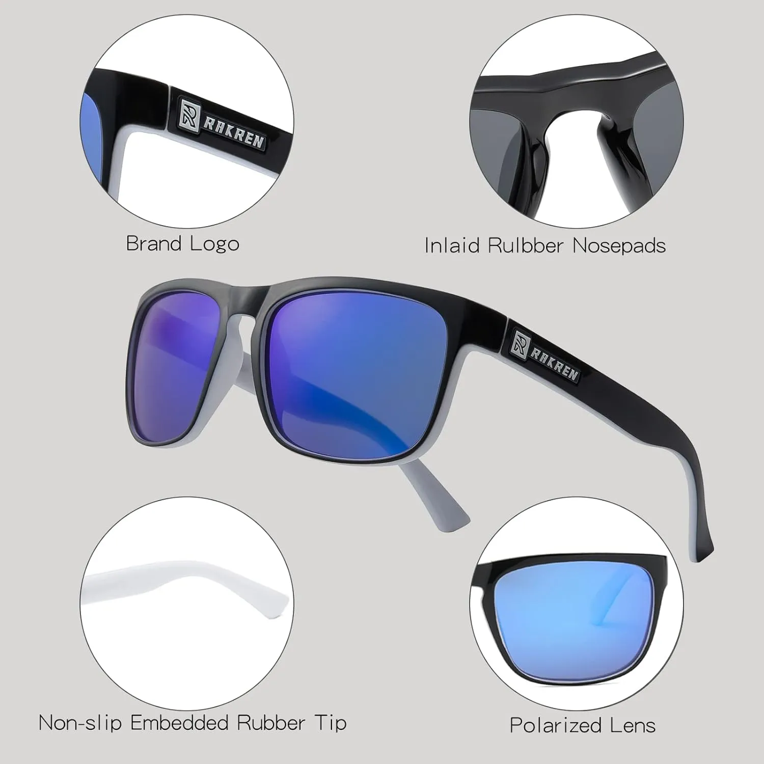 RAKREN Retro Polarized Sunglasses Men Women,Square Sunglasses for Men Driving Sport Shades UV400 Protection