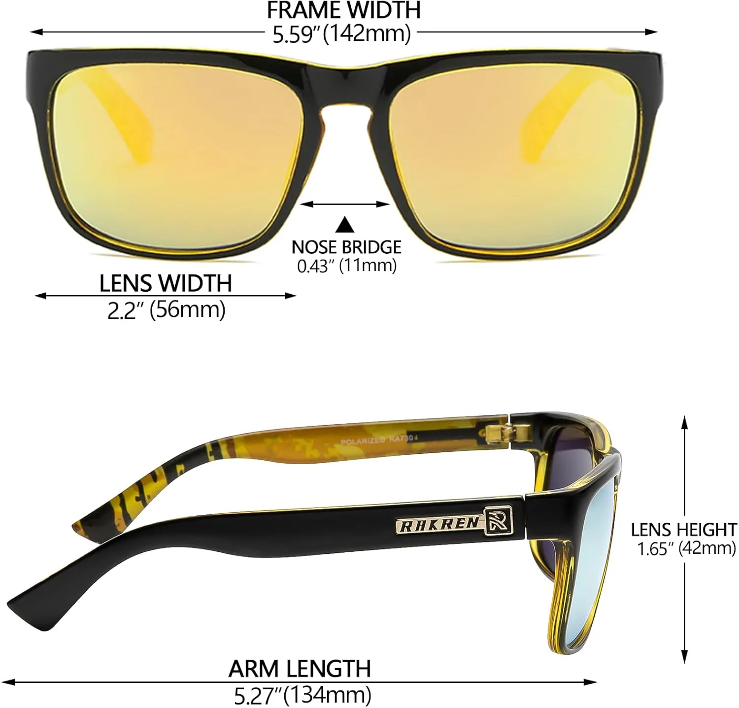 RAKREN Retro Polarized Sunglasses Men Women,Square Sunglasses for Men Driving Sport Shades UV400 Protection