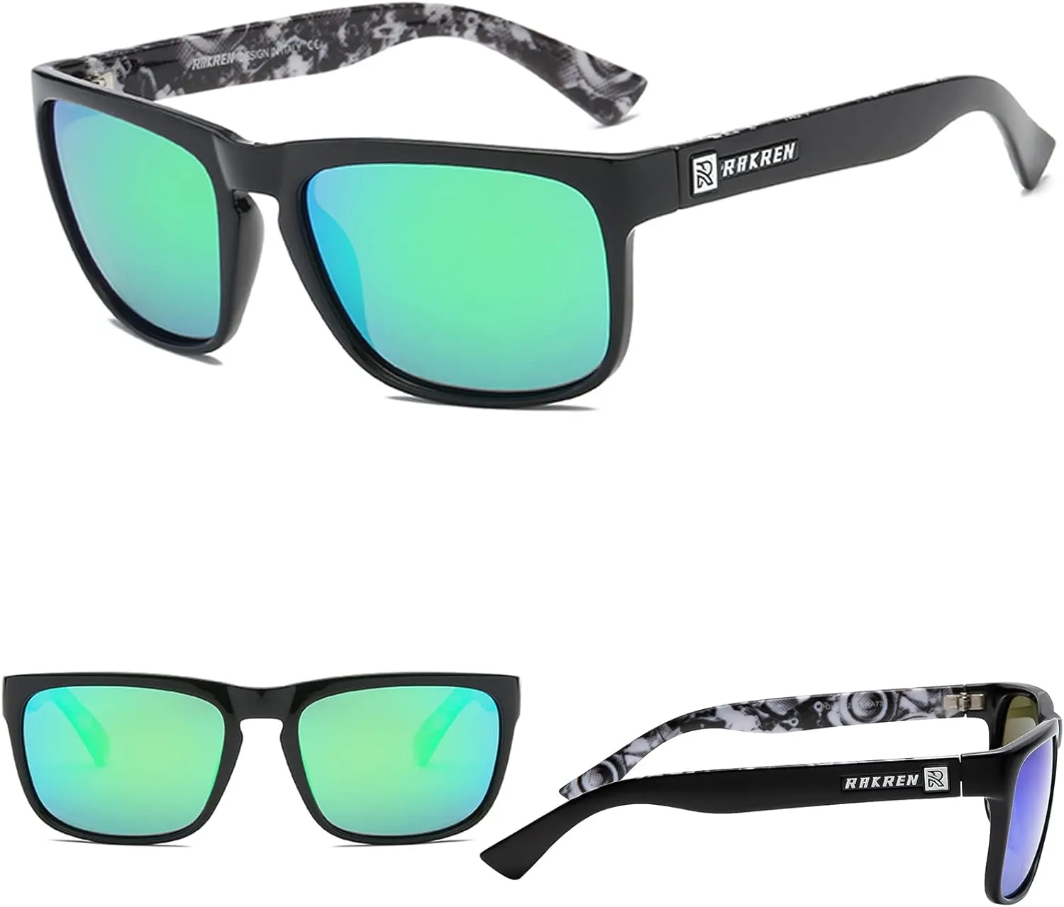 RAKREN Retro Polarized Sunglasses Men Women,Square Sunglasses for Men Driving Sport Shades UV400 Protection
