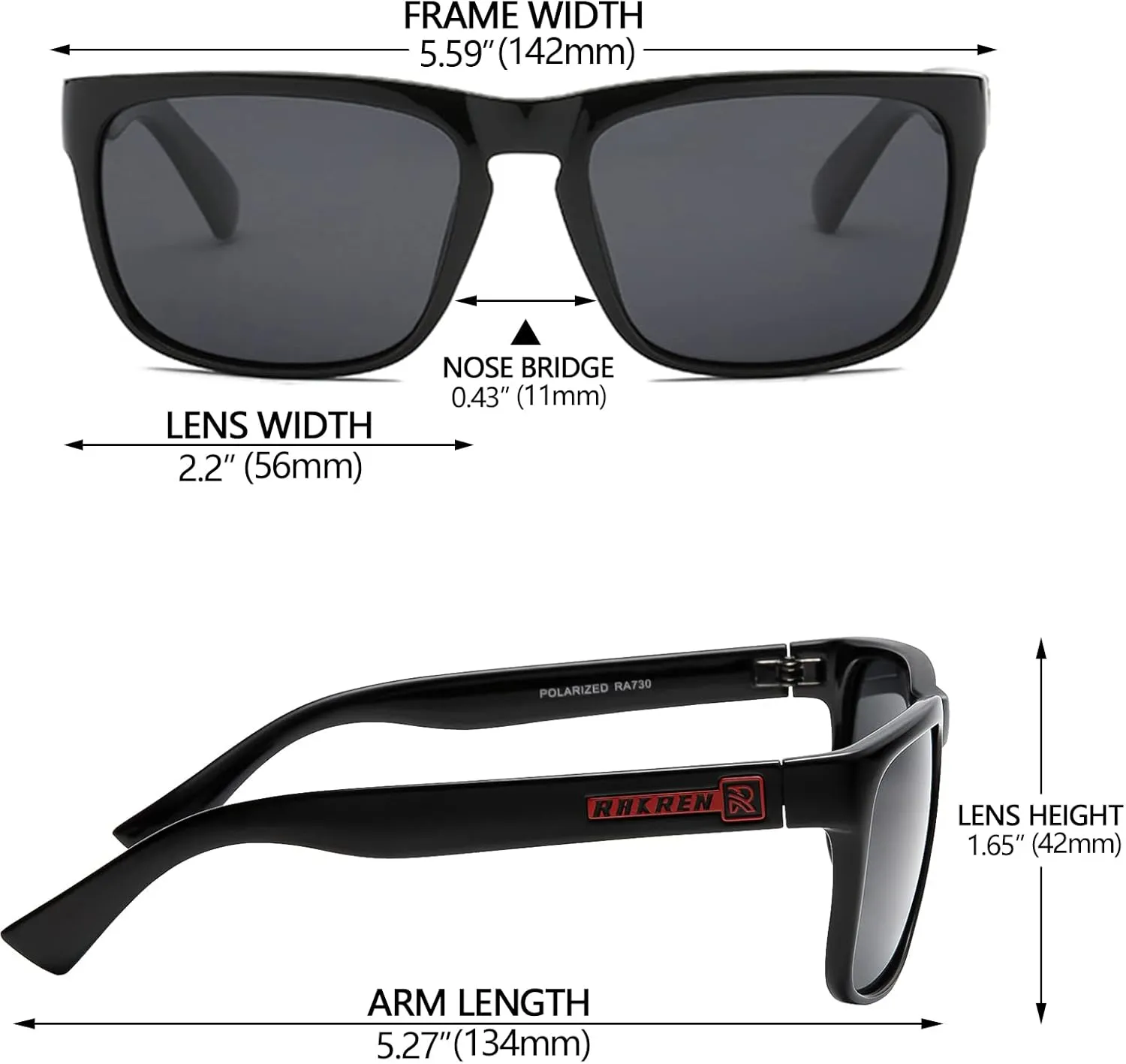 RAKREN Retro Polarized Sunglasses Men Women,Square Sunglasses for Men Driving Sport Shades UV400 Protection