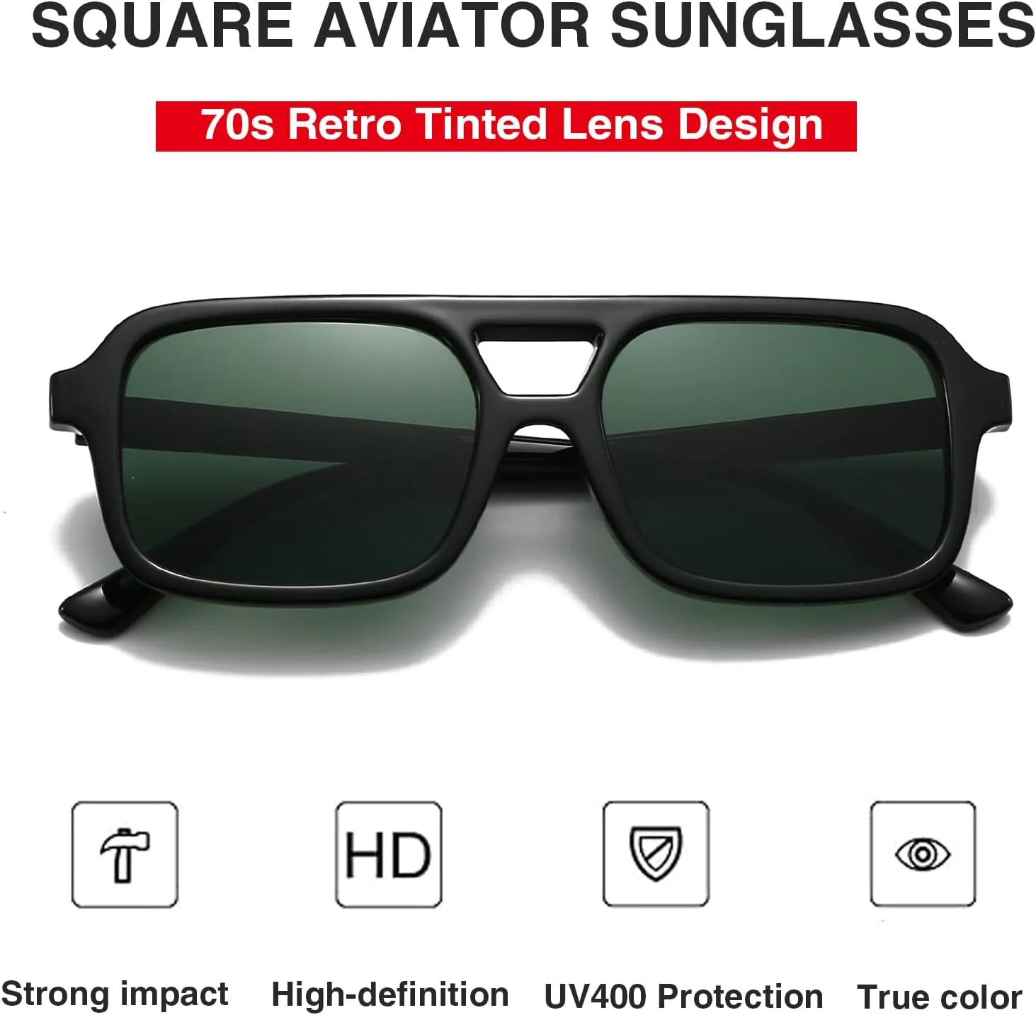 Retro Square Aviator Sunglasses for Women Men 70s Tinted Square Aviator Sun Glasses Trendy Classic Shades