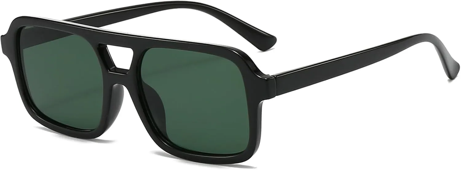 Retro Square Aviator Sunglasses for Women Men 70s Tinted Square Aviator Sun Glasses Trendy Classic Shades