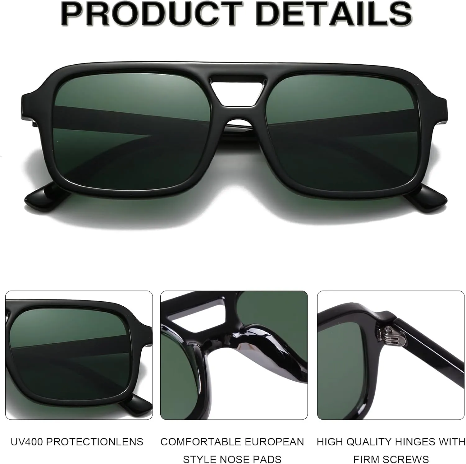 Retro Square Aviator Sunglasses for Women Men 70s Tinted Square Aviator Sun Glasses Trendy Classic Shades