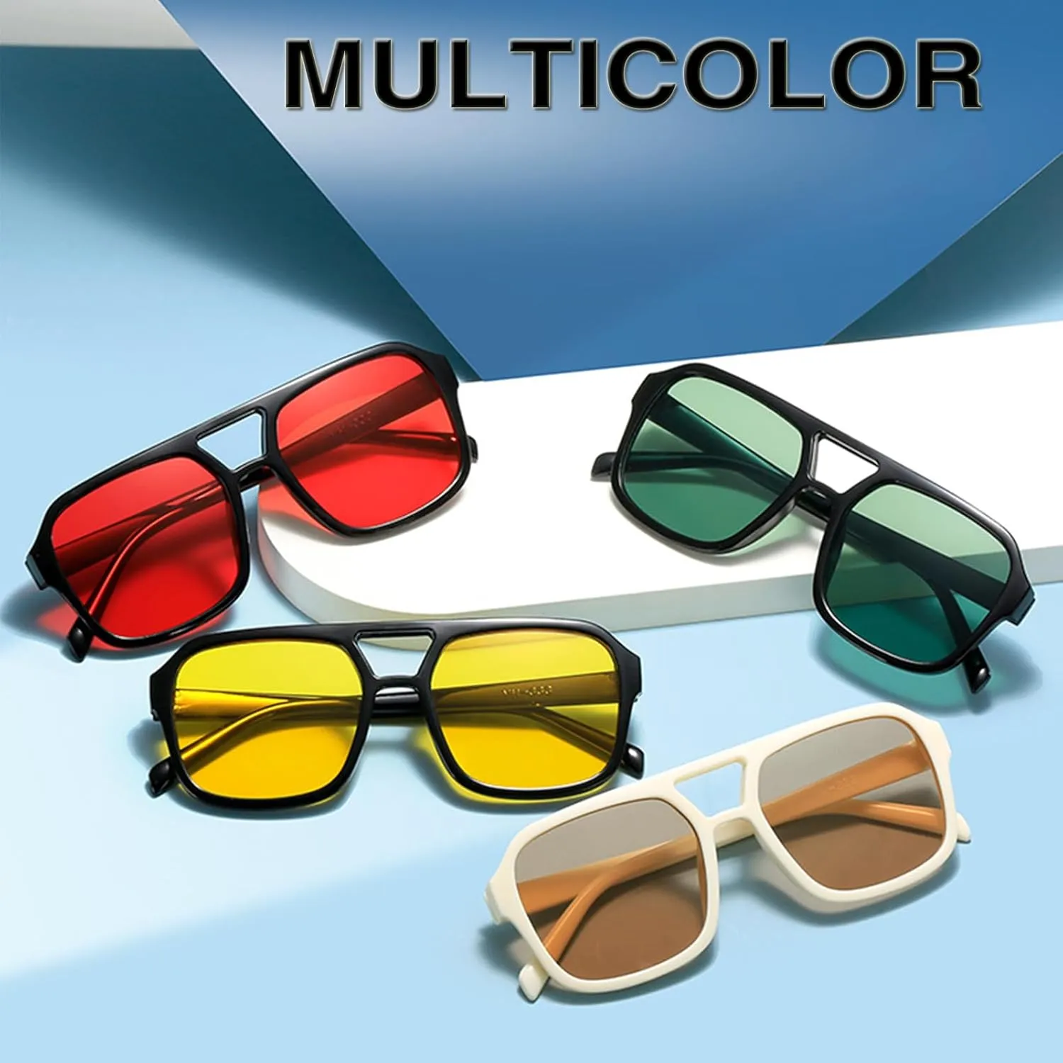Retro Square Aviator Sunglasses for Women Men 70s Tinted Square Aviator Sun Glasses Trendy Classic Shades