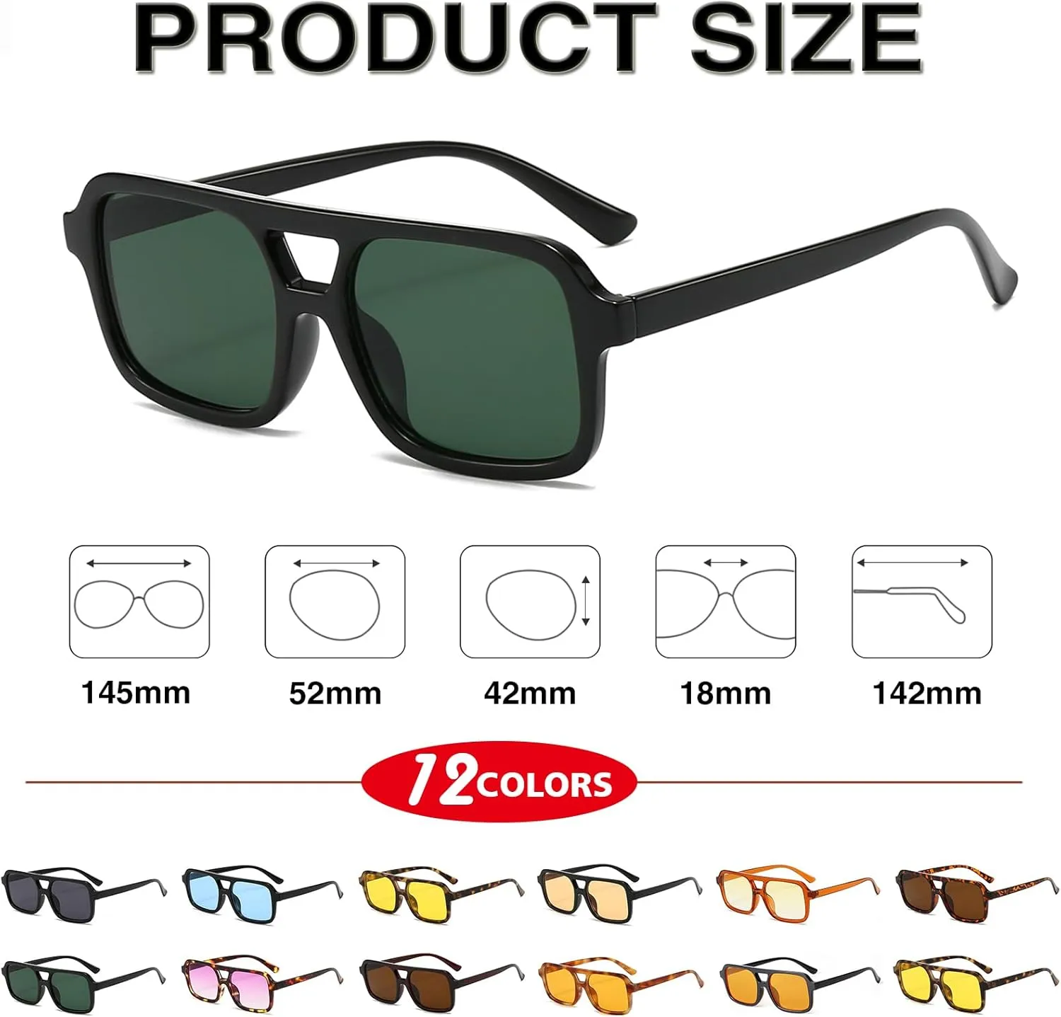 Retro Square Aviator Sunglasses for Women Men 70s Tinted Square Aviator Sun Glasses Trendy Classic Shades