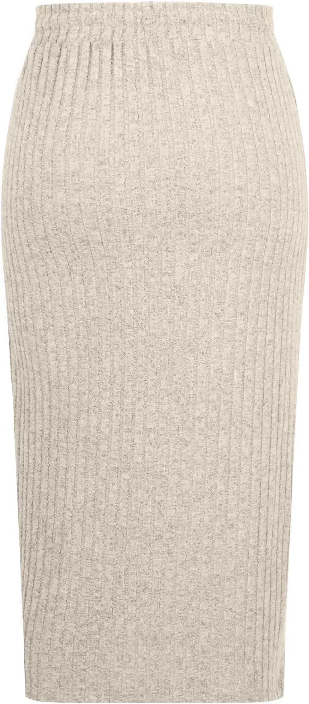 Ribbed Knit Pencil Skirt for Women Solid Color Elastic High Waist Drawstring Skirts Casual Office Work Bodycon Skirt