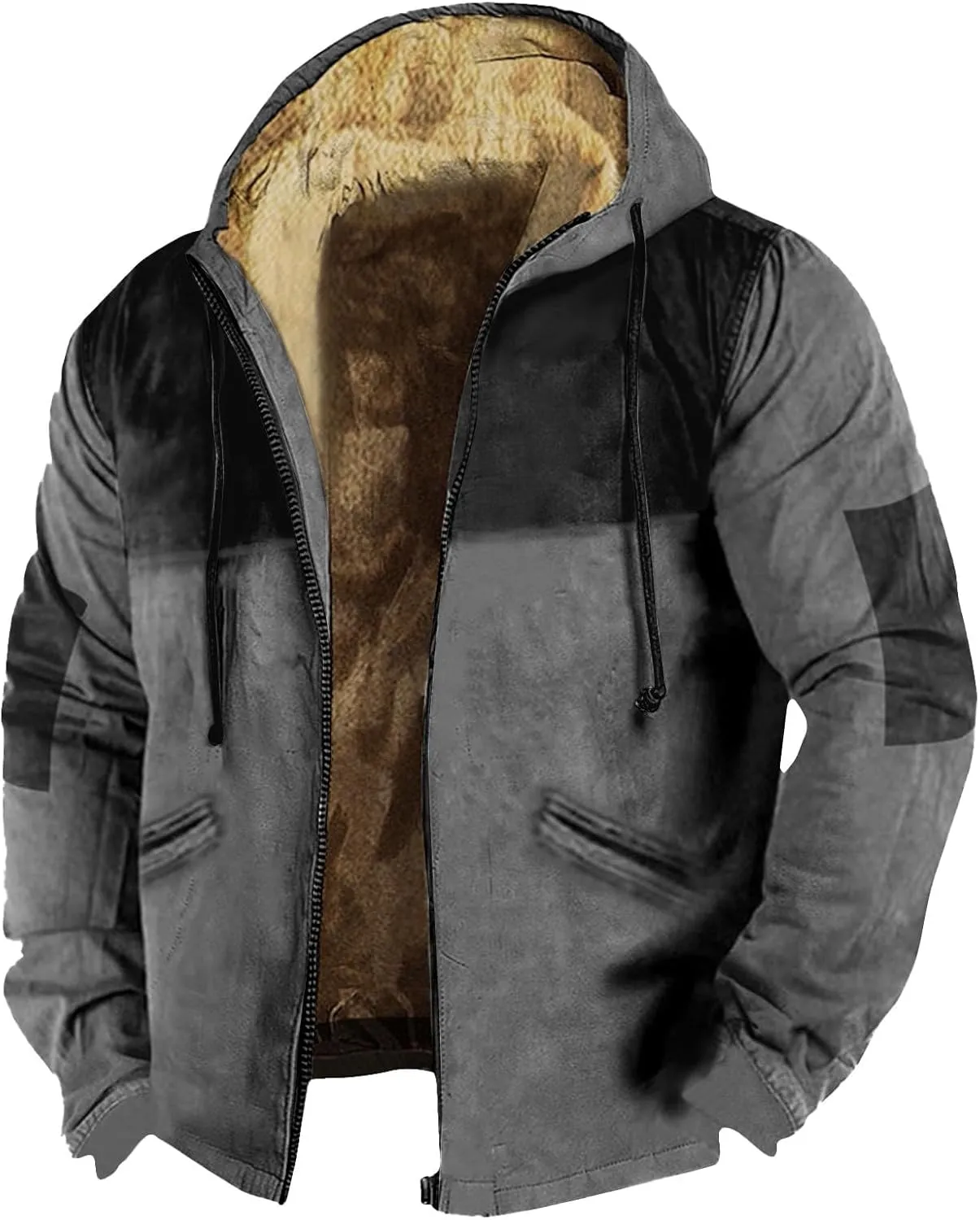 RTRDE Mens Casual Jacket Zip Up Hoodie Sweatershirts Sherpa Lined Fleece Jacket Winter Warm Coats Jackets, M-7XL